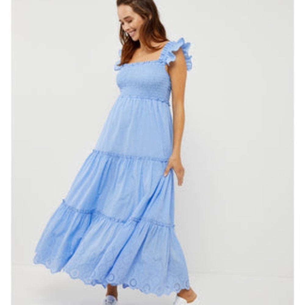 Pietro Brunelli Chloe Ruffle Sleeve Smocked Maternity Dress - light blue